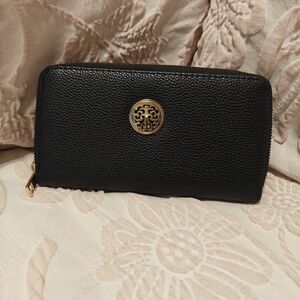 Black Leather Wallet with Gold Accent